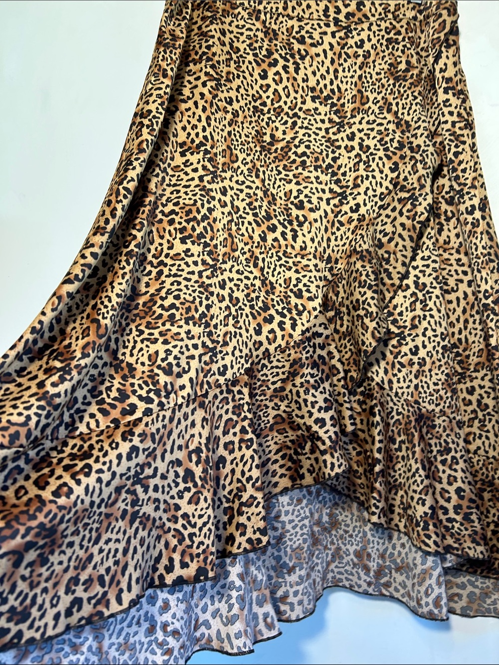 Cleo Leopard Print High Low Midi Skirt XL Brown Black Ruffle Hem Animal Print - Picture 4 of 8